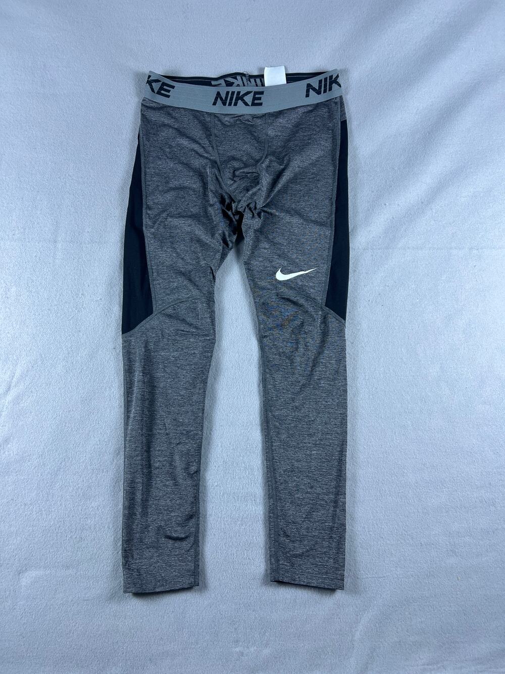 Nike Victory Baselayer Tights Men L Gray Black Elastic Waist Compression Workout